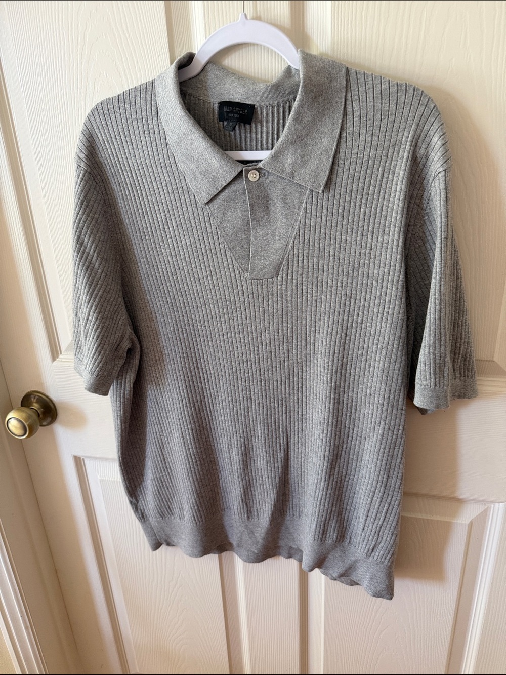 Todd Snyder Light Grey Ribbed Polo Sweater Sz XL. Box46